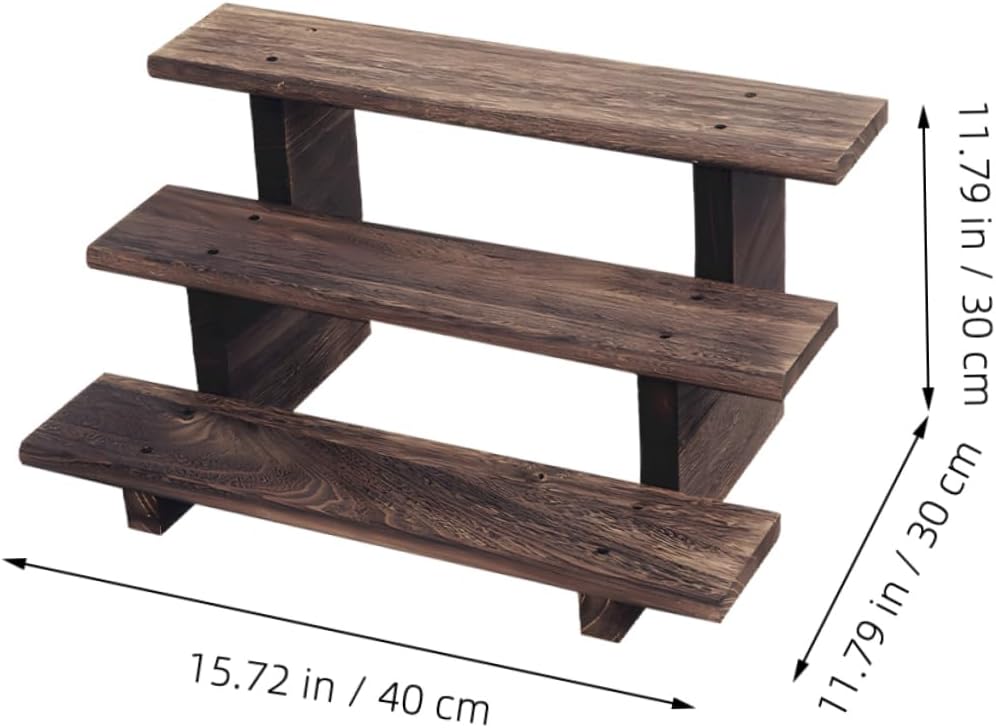 Wooden Display Stand for Succulent Plants Rustic Art Shelf Vintage Wooden Countertop Organizer for Figures and Collectibles Compact Design for Home and Office Decor