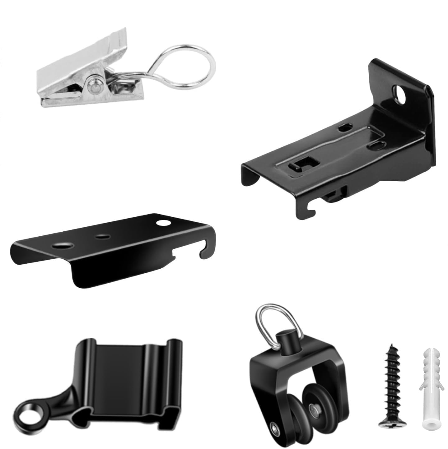 KOLAKO Curtain Track Accessories for 14Ft Flexible Bendable Curtain Track Ceiling Wall Mount, Black Ceiling Curtain Rail Hardware Set – Include Track Rollers, Hooks Clips, Mounting Brackets — image 1