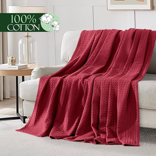 Image of Elegant Comfort Premium 100% Cotton Waffle Blanket - Lightweight Breathable Waffle Weave Bed Blanket - Soft and Warm All Season Blanket for Couch, Sofa and Bed, TwinXL Size 68x90 Inches, Burgundy