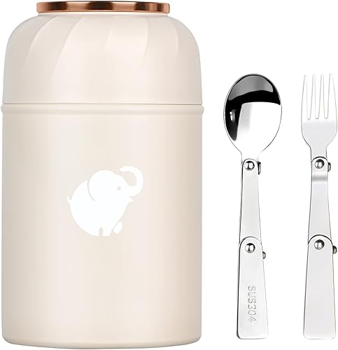 Miniatura 1 de Termo para comida caliente  Contenedor de alimentos aislado con tenedor y cuchara plegable, termo de alimentos a prueba de fugas, termo portátil de
