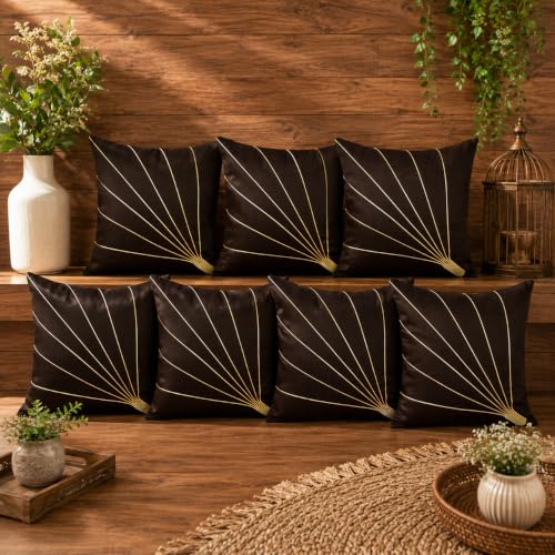 Image of Noor Silk Cushion Covers Pack of 7 | 16x16 Inches, Brown