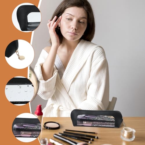 Clear Makeup Bag Double Sided Clear Toiletry Bag for Women Portable Make Up Organizer Traveling Compact Car Bags Makeup Brush Bags Travel Makeups Brush Holder Small Make up Organizer(Black)3