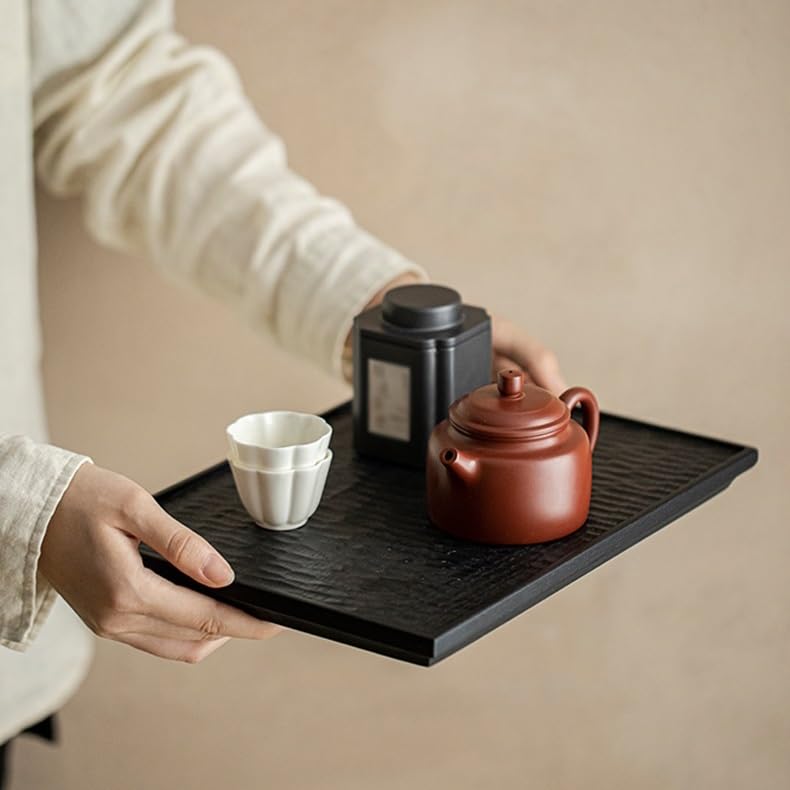 Bandejas Servir Comida Bandeja de Tetera carbón Cera Blanca, Mesa té Seca Rectangular, Bandeja pequeña, Troncos Estilo WABI-sabi for el hogar Mesa Cama
