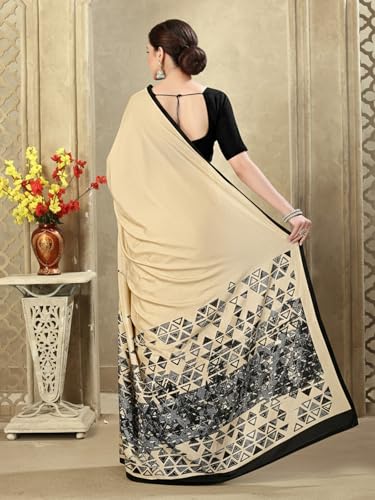 Image of SIRIL Women's Crepe Silk Printed Saree with Unstitched Blouse Piece