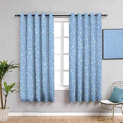 LWXBJX Blackout Curtains for Bedroom - Blue Snowflakes Simple Fresh - 3D Print Pattern Eyelet ​Thermal Insulated - 59 x 65 inch - 90% Blackout Curtains for Kids Boys Girls Playroom Cover
