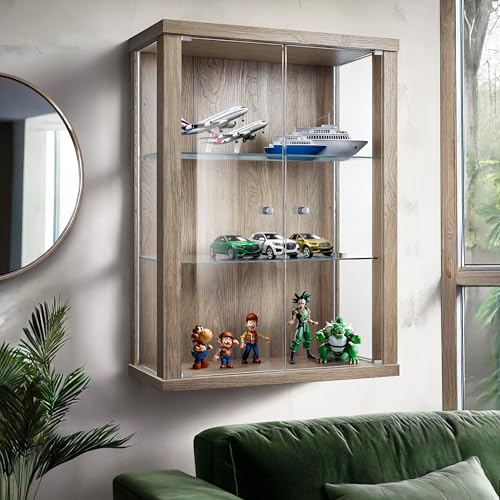 K-Möbel Hängevitrine Glas (80x60x25cm) - Made in Germany - Glasvitrine hängend mit 2...
