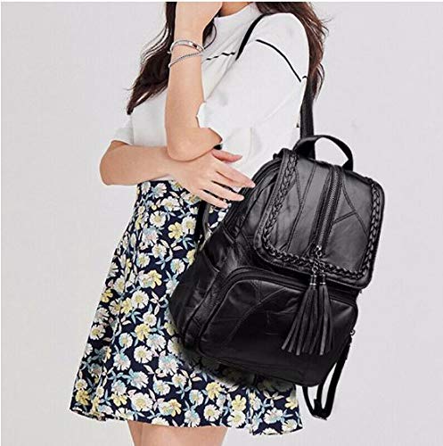 Mochila Bolsa Feminina Em Couro Trançada Escolar Passeios (PRETO)