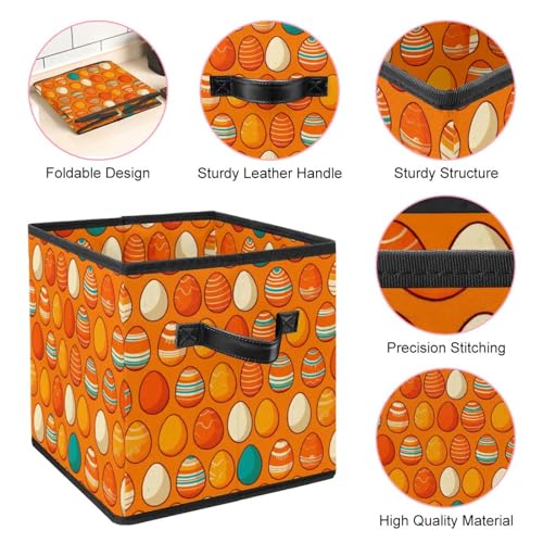 Grand bac de rangement cube pliable orange résistant avec poignée cuir - 5