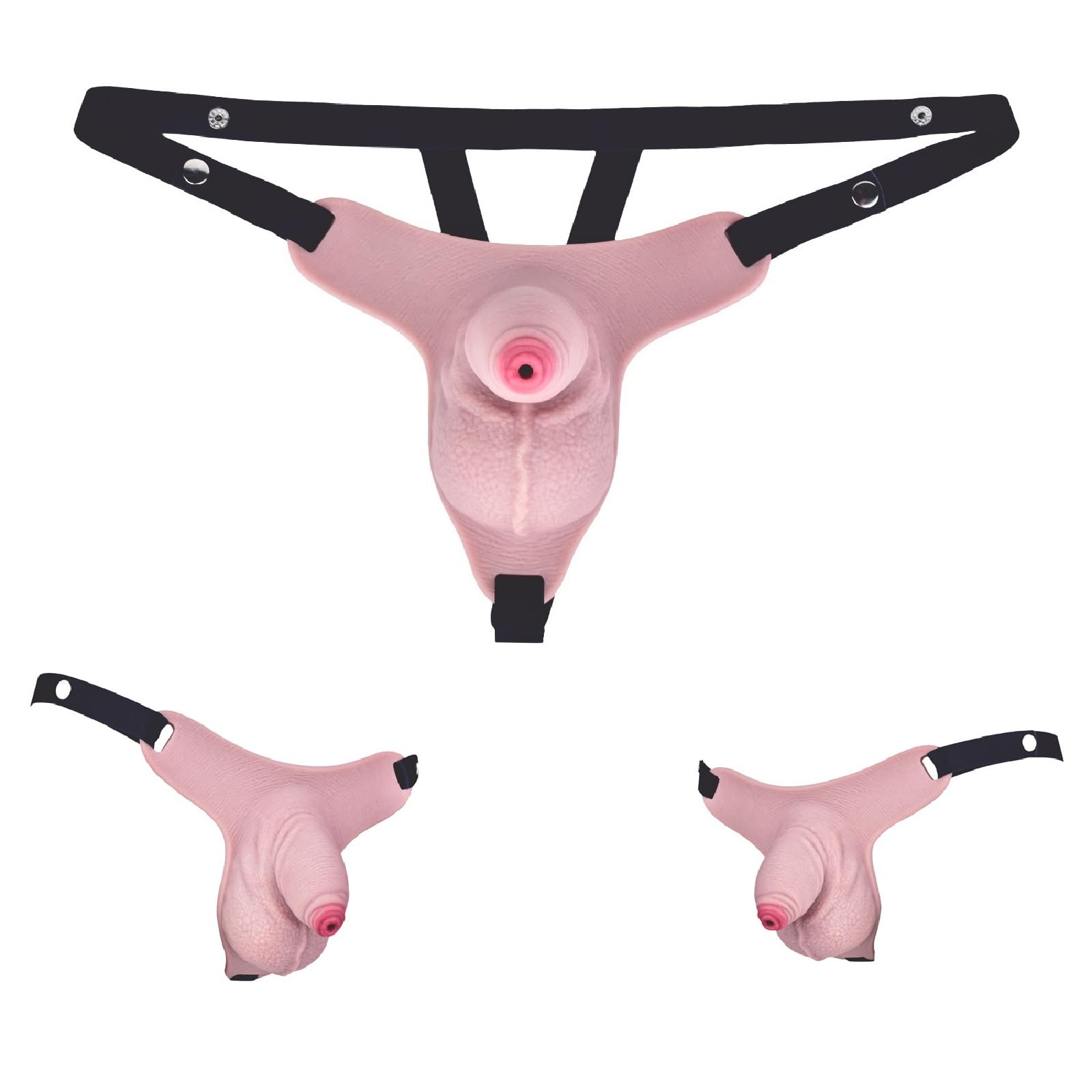 Silikon Herren Keuschheitskäfig Einstellbar Peniskäfig mit Gürtel SM Weich Keuschheitsgürtel Dildoform Chastity Cage mit Harnröhrenöffnung Penis Bondage Sexspielzeug für Männer,Schwarz