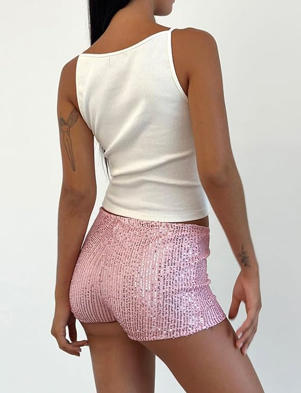 Women Y2k Sequin Micro Shorts Low Rise Bodycon Sparkly Mini Shorts Sexy Going Out Bottoms Rave Party Clubwear - Image 4
