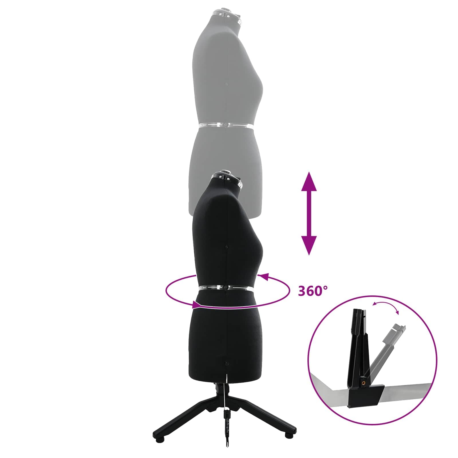 Maniquí de costura ajustable para mujer, terciopelo negro, altura ajustable con alfiletero y rotación de 360° para diseño y moda