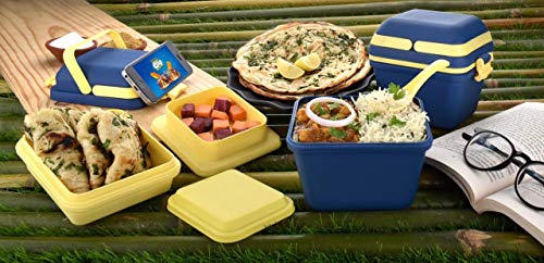 Image of TASTIC Plastic Dieting Airtight Lunch /Tiffin Box Set 3 Compartment Tiffin with Handle & Push Lock for Travelling, School Kids & Office Exclusive,Blue