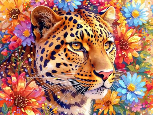 Peinture numéro adulte léopard mignon kit DIY 40x50cm avec toile et pinceaux pour débutant