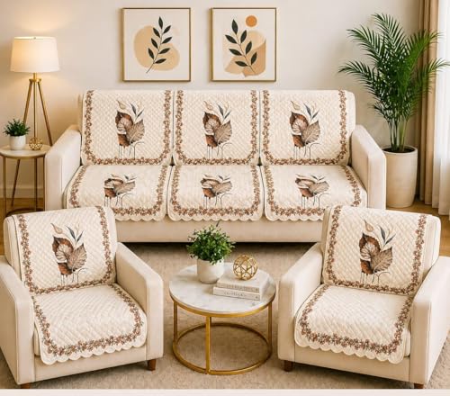 Image of ONAVH Presents Quilted Sofa Cover Set 5 Seater for Living Room - 3 Seater & 1+1 Seater Sofa Slip Covers for Home - Premium Furniture Protector Panels for Sofa Couch Office, 10 Pieces