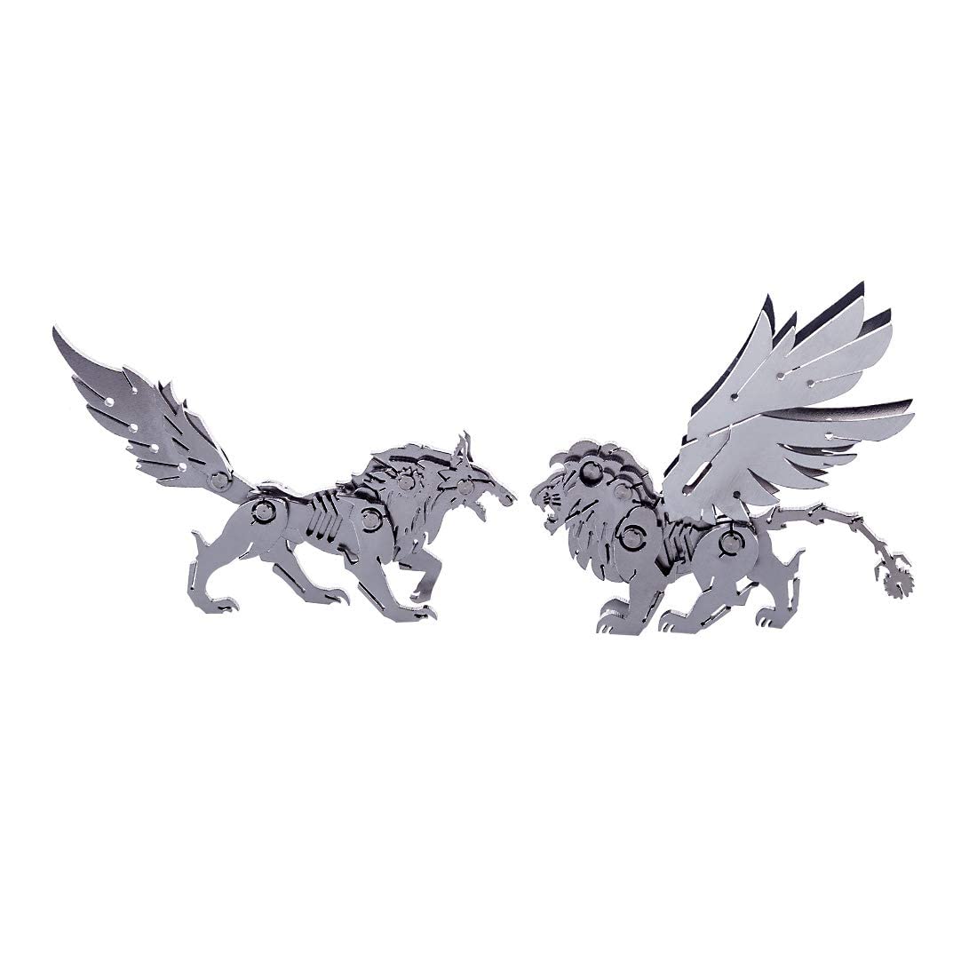 Metalkitor Zestaw 4 modeli metalowych puzzli 3D - lew, lis, wilk i koń - montaż zdejmowane ozdoby DIY - idealny dla dzieci i dorosłych