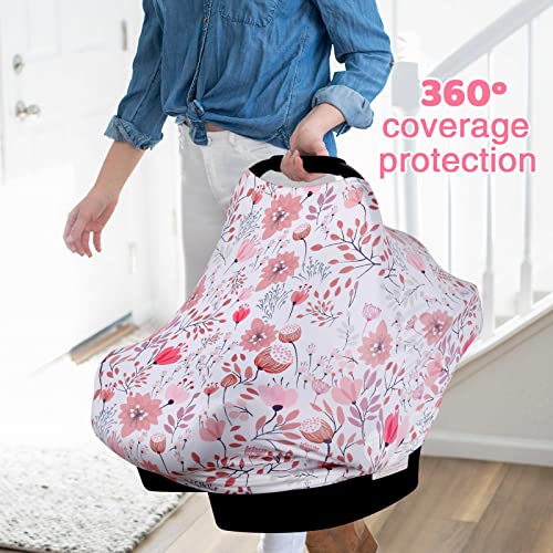 Image of Rquite All-in-1 Car Seat Cover Baby, Carseat Covers for Girl Boy, Stretchy Soft Infant Car Seat Cover, Multi-use Baby Carrier Cover, Car Seat Canopy, Stroller Sun Shade, Nursing Breastfeeding Cover