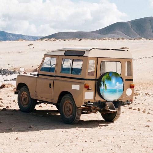 Image of Palms and Beach Spare Tire Cover Tropical Landscape Caribbean Wheel Covers for RV Tires Camper Tire Case Protectors for Trailer Rv SUV Truck Travel Trailer 17 in