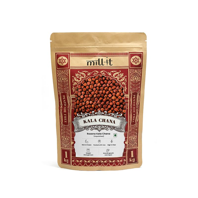 Mill-it Rozana Kala Chana - 1kg (Pack of 2) | Black Chickpeas | Garbanzo Beans | Bengal grams | Brown Chickpeas | Chemical and Pesticide Free unpolished pulses | Low Fat Non-GMO Beans | Ideal for Curries, Salads, Chaat, pulao, kebabs and Traditional Dishes.