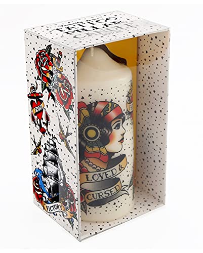 Horror-Shop Vintage Tattoo Motif Pillar Candle 14cm