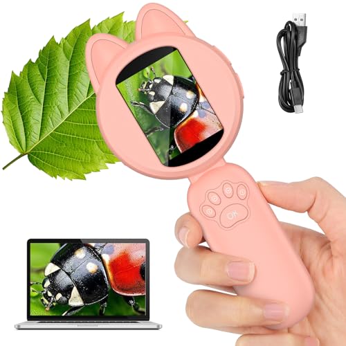 GuKKK Digitales Mikroskop mit 2,0 IPS Bildschirm, Wiederaufladbares Kindermikroskop 200x Zoom, Taschenmikroskop für Kinder 8 LEDs, für Kinder ab 3 bis 12 Jahren