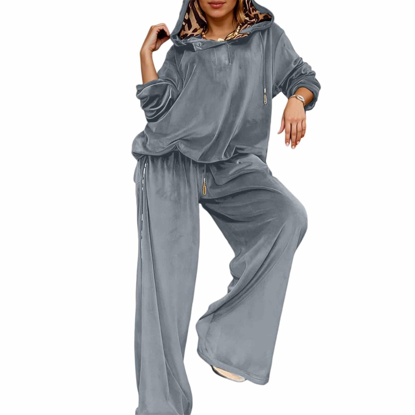 Generisch Tuta da jogging da donna, a maniche lunghe, per sport, taglie forti, da jogging, streatwear, 2 pezzi, calda, comoda, con cappuccio e pantaloni da jogging