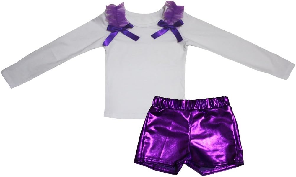 Petitebella Plain White L/s Cotton Shirt Purple Bling Short Set 1-8y