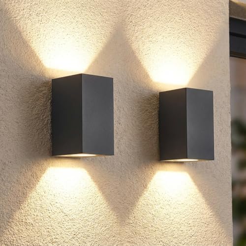 LASIDE 2er Set Aussenleuchte Aussenlampe Wand Eckig, GU10 Anthrazit...