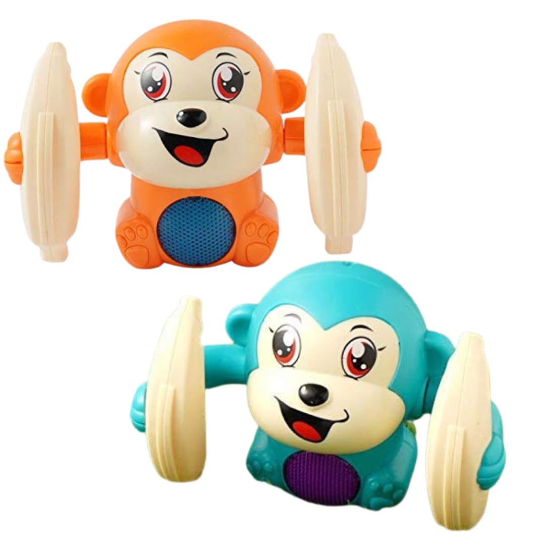 PLUSPOINT Tumbling Dancing Monkey Toy with Sensor On-Off | Spinning, Rolling, Tumble Action | Light & Musical | Fun Banana Monkey Toy for Kids | Multicolor Battery Operated (Batteries Not Included)