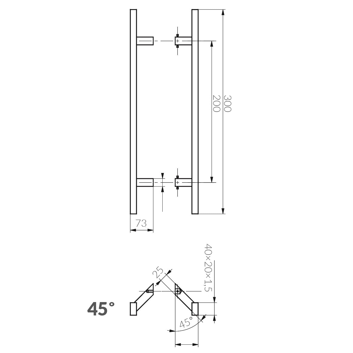 PINOX Pochwyt do drzwi dwustronny prostokątny 200x300 skośny 45° INOX Satyna