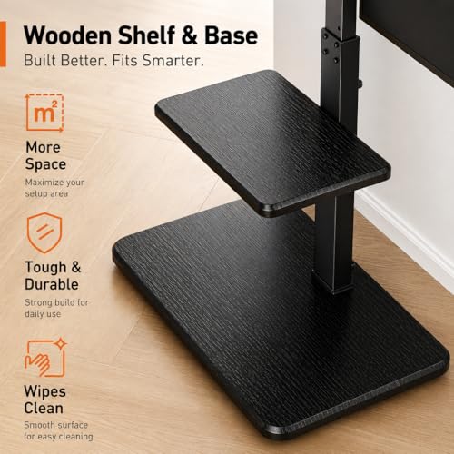 Image of Perlegear Floor TV Stand with Power Outlet, Universal TV Stand for 32-75 inch TVs up to 110 lbs, Height Adjustable Standing TV Mount, Tall TV Mount with Wood Base, Max VESA 600x400mm, PGFS06