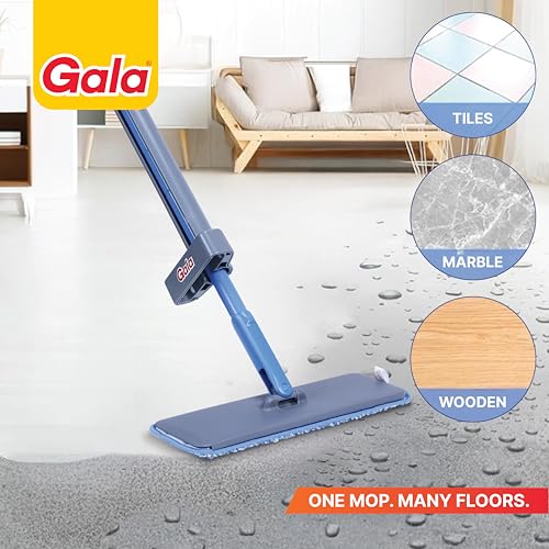 Image of Gala Flat Mop for Floor Cleaning | Hands Free Easy Squeeze Mechanism | Extra Microfiber Flat mop Refill| Stainless Steel Handle