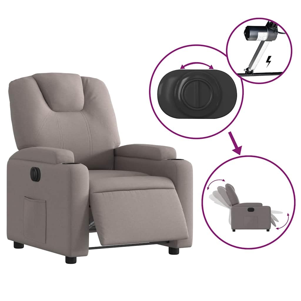 vidaXL Elektryczny fotel rozkładany, kolor taupe, obity tkaniną