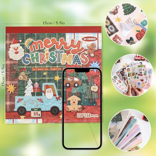 Image of Washi Stickers Set Vintage Aesthetic Sticker Book for Journaling, DIY Decorative Paper Sticker Decals for Bullet Journal Art Scrapbooking Diary Card Craft Gift Album (Christmas Style)