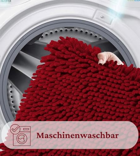 Tapis de bain super absorbant et doux 80x50 cm lavable rouge - 7
