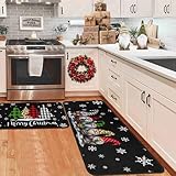 OUXIOAZ Buffalo Plaid Tree Gnomes Black Merry Christmas Kitchen Rugs Set of 2, Winter Holiday Party Low-Profile Floor Mat Decorations for Home Kitchen 17'x47'+17'x30'