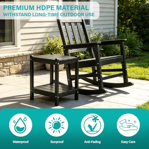 Image of Heavy Duty Outdoor Side Table with Shelf - All-Weather HDPE End Table with Realistic Wood Grain, 20 inch Height for Patio & Deck (Gray)