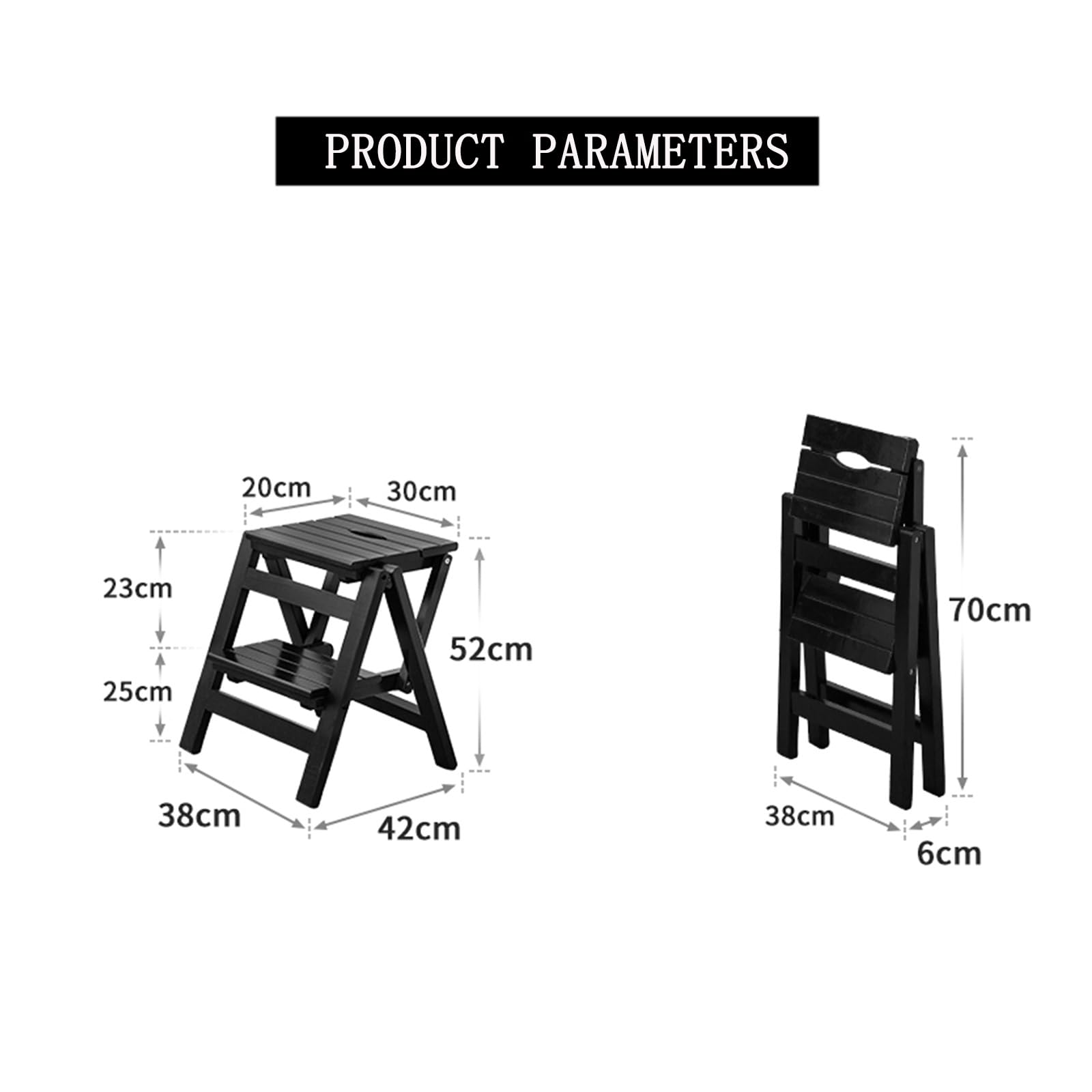 2-stopniowy składany lekki taboret z drabiną z litego drewna 2-stopniowy taboret łatwy do przenoszenia przenośny drewniany taboret z drabiną ergonomiczny ciemny orzech (ciemny orzech)