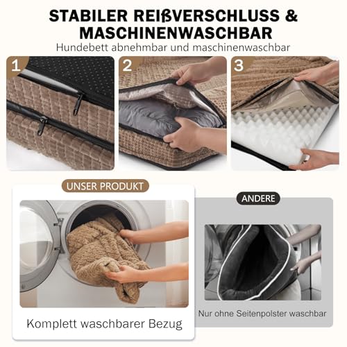 FURTIME Orthopädisches Hundebett Mittelgroße Hunde, Memory Foam Hundekorb Grosse Hunde, Abnehmbar und Waschbar, rutschfeste Hundekörbchen, Hohem Rand Hundesofa, Braun, 89 x 64 x 18cm