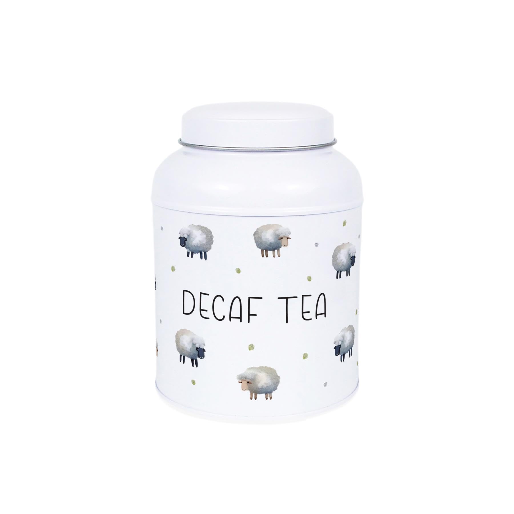 Spring Sheep Decaf Tea Canister - Small Domed Lid Kitchen Storage Tin