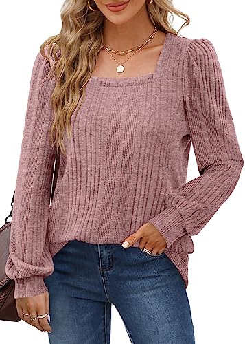 Image of WIHOLL Tunic Tops for Women Loose Fit Long Sleeve Shirts Square Neck Tops