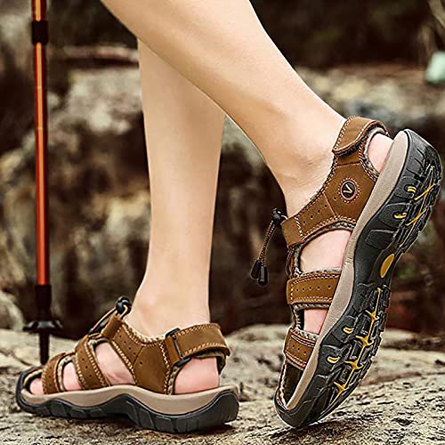 Hollow Out Men's Closed Toe Sandals, Fashion Real Leather Hiking Sandals, Large Size Backpacking Beach Shoes4