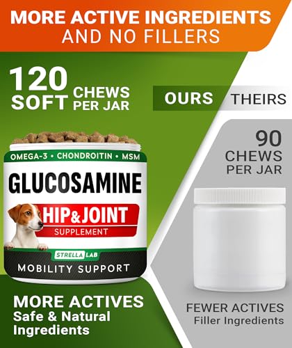 Glucosamine Treats for Dogs - Joint Supplement w/Omega-3 Fish Oil - Chondroitin, MSM - Advanced Mobility Chews - Joint Pain Relief - Hip & Joint Care - Chicken Flavor - 120 Ct - Made in USA