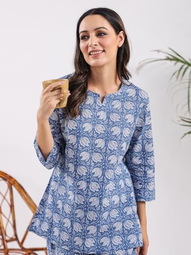 Image of SANSKRUTIHOMES Women's Premium 100% Cotton Printed Co-Ord Set | Short Sleeve Shirt & Pant Set | Pink Checkered Sun & Palm Tree Print | Casual Summer Resortwear, Vacation Wear & Comfortable Loungewear