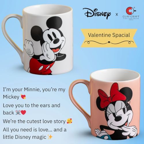 Image of Clay Craft x Official Disney Mickey and Minnie Valentine Special Ceramic Mug Set (Set of 2, 330ml) - Romantic Couple Gift for Valentine's Day, Anniversary & Wedding - Microwave & Dishwasher Safe