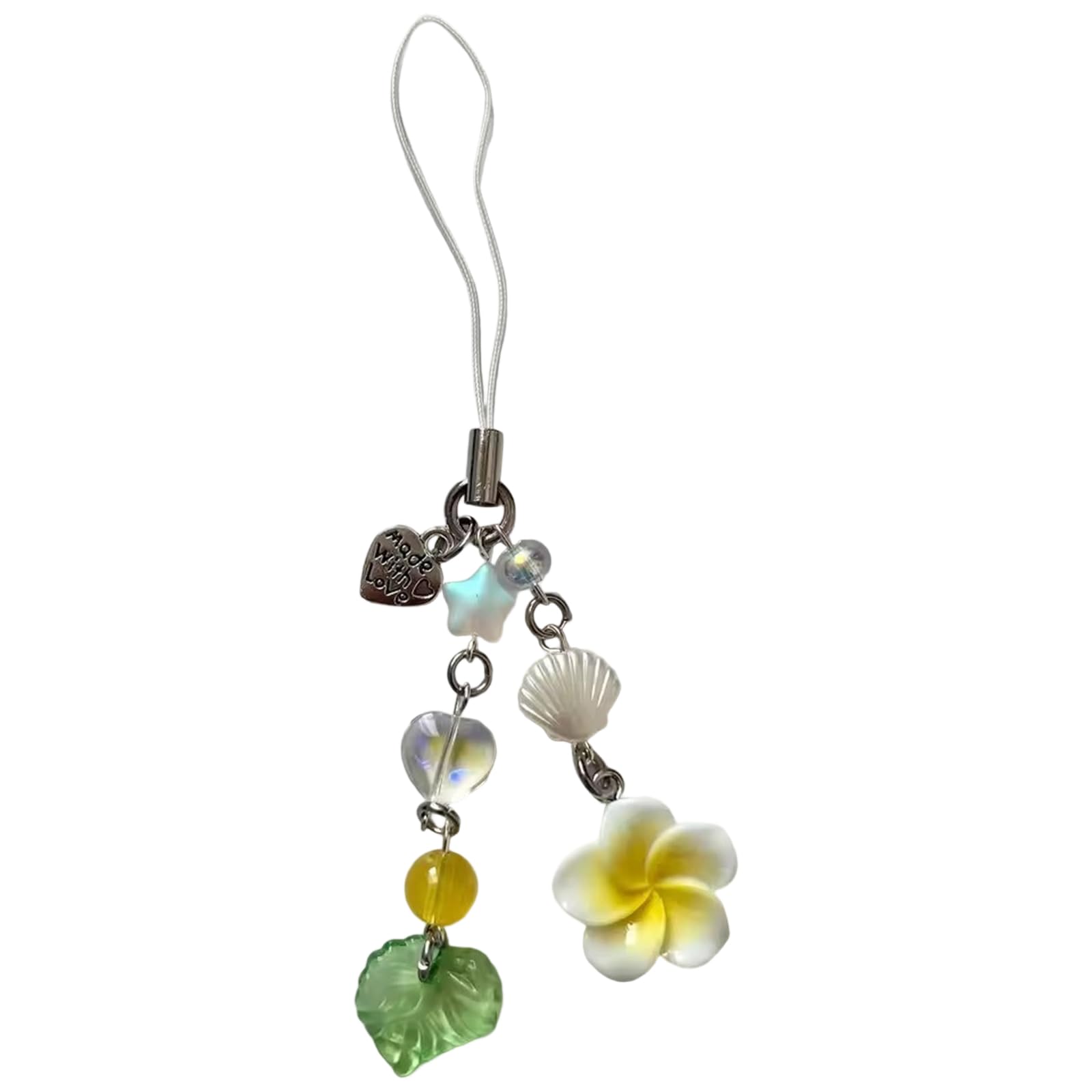 NEWFT Unique Mobile Chain Heart Hanging Ornament Featuring Plumeria Fashion Mobile Strap Alloy Texture Suitable for Home Use