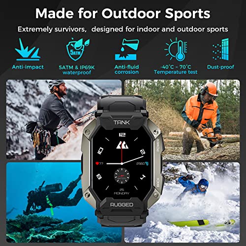 KOSPET Tank Pro Smartwatch Herren mit Telefonfunktion, 1,72" Touchscreen 5ATM Wasserdicht Sportuhr mit Blutdruckmessung, Herzfrequenz, Schrittzähler, 24 Sportmodi Militärische Fitnessuhr - Image 4
