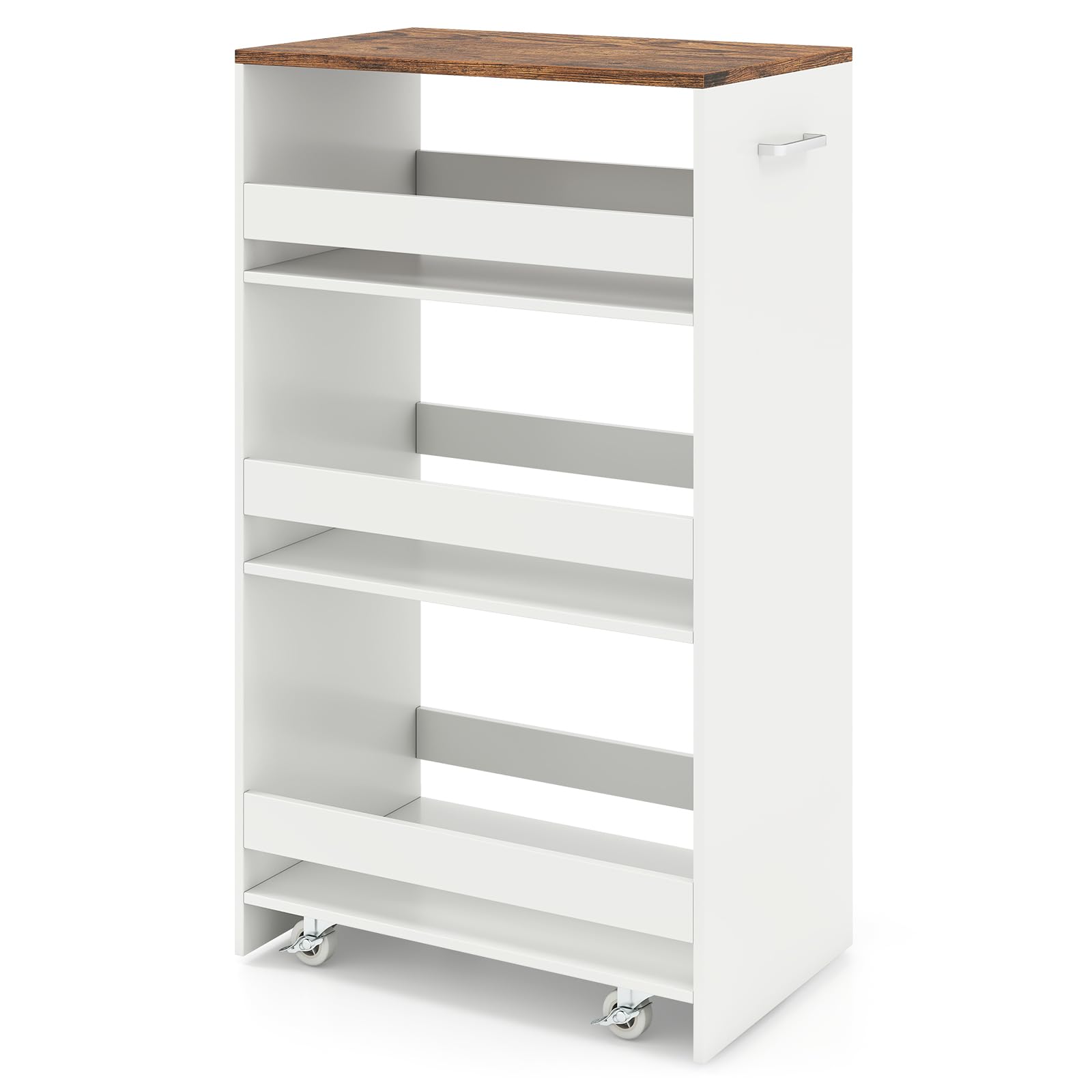 GIANTEX Carrello per Nicchia con Ruote, 4 Livelli, Carrello di Servizio Stretto Salvaspazio da Bagno, Scaffale da Cucina Sottile 47,5 x 13 x 80,5 cm, Industriale Bianco, Largo 30 cm
