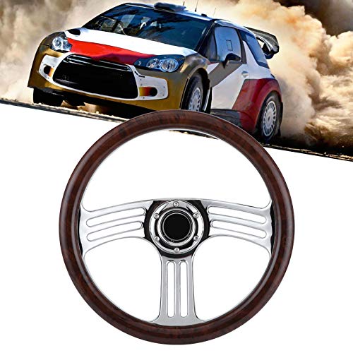 Wooden Steering Wheel, 350Mm/14In Dark Wood Grip Fit For 6-Bolts Chrome 3-Spoke Steering Wheel Vintage Style #TOP5