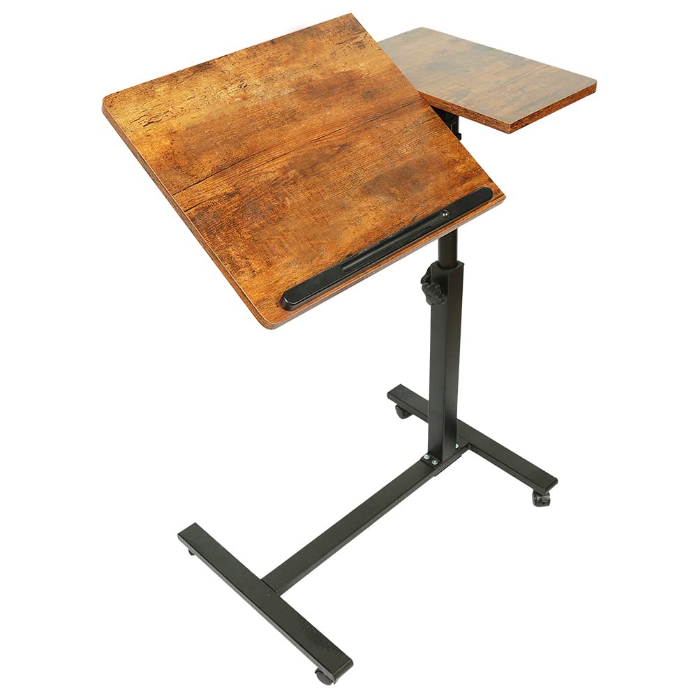 Lekki stolik boczny, łóżko medyczne, biurko komputerowe, biurko do gier, tocząca się sofa do laptopa składana wysokość z 4 kółkami, 60 x 34,5 58-90 cm
