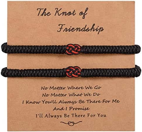 MANVEN 2 Pcs Friendship Bracelet Love Kont Best Friend Bracelet Buddhist Tibetan Handmade Black and Red String Long Distance Lucky Matching Bracelets Jewellery Gifts For Women Men Girls Bff Sisters